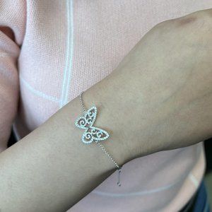 Rachel Koen Simple Diamond Butterfly Chain Bracelet 18K White Gold 0.46cttw